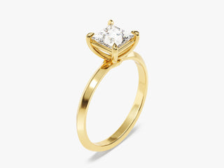 Brilliant 1.00CT Princess Moissanite solitaire ring photographed from above.