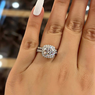 3.00CT Round Cut Diamond Hidden Halo Pave Engagement Ring Set