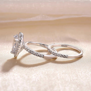 3.00CT Pear Cut Diamond Halo Pave Engagement Ring Set
