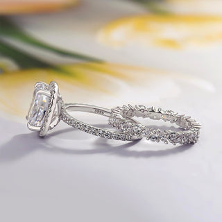 5.00CT Elongated Cushion Cut Diamond Hidden Halo Pave Bridal Ring Set