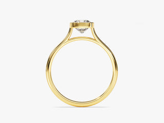 Close-up of a square-shaped 1 CT Cushion Moissanite fully enclosed in a polished bezel.

