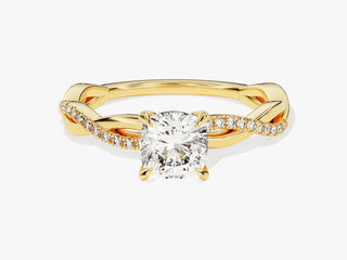 1.00CT Cushion Moissanite Engagement Ring with twisted pavé diamond band, elegant bridal jewelry”