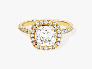 2.00CT Cushion Moissanite Engagement Ring with halo and pavé diamond band