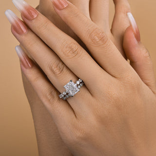 4.0CT Radiant Moissanite Diamond Hidden halo Pave Bridal Engagement Ring Set