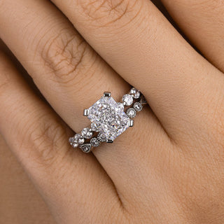 4.0CT Radiant Moissanite Diamond Hidden halo Pave Bridal Engagement Ring Set