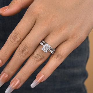 4.0CT Radiant Moissanite Diamond Hidden halo Pave Bridal Engagement Ring Set