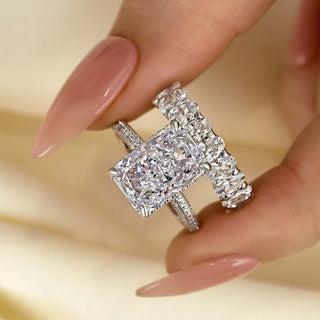 6.0CT Radiant Moissanite Diamond Hidden Halo Pave Antique Bridal Engagement Ring Set