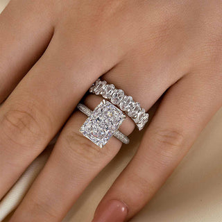 6.0CT Radiant Moissanite Diamond Hidden Halo Pave Antique Bridal Engagement Ring Set