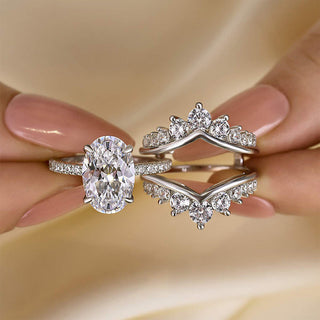 3.5CT Oval Moissanite Diamond Pave Bridal Engagement Ring set