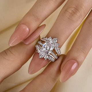 3.5CT Oval Moissanite Diamond Pave Bridal Engagement Ring set