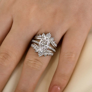 3.5CT Oval Moissanite Diamond Pave Bridal Engagement Ring set