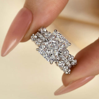 4.0CT Radiant Moissanite Diamond Halo Pave Antique Bridal Engagement Ring Set