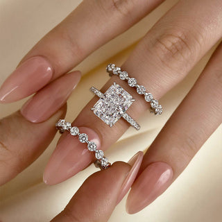 4.0CT Radiant Moissanite Diamond Halo Pave Antique Bridal Engagement Ring Set