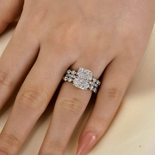 4.0CT Radiant Moissanite Diamond Halo Pave Antique Bridal Engagement Ring Set