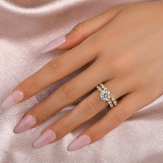 2.0CT Round Moissanite Diamond Pave Bridal Engagement Ring Set