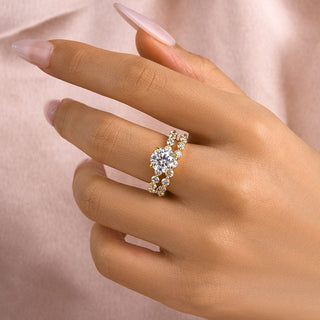 2.0CT Round Moissanite Diamond Pave Bridal Engagement Ring Set