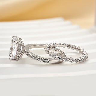 3.5CT Radiant Moissanite Diamond Hidden Halo Pave Bridal Engagement Ring Set