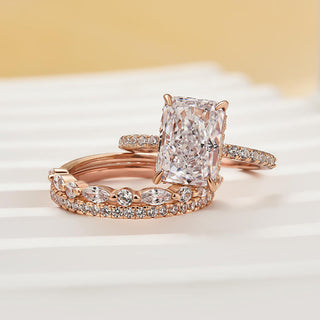 3.5CT Radiant Moissanite Diamond Hidden Halo Pave Bridal Engagement Ring Set