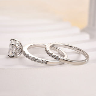 2.0CT Cushion Moissanite Diamond Halo Pave Bridal Engagement Ring Set