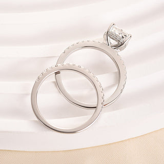 2.0CT Cushion Moissanite Diamond Halo Pave Bridal Engagement Ring Set