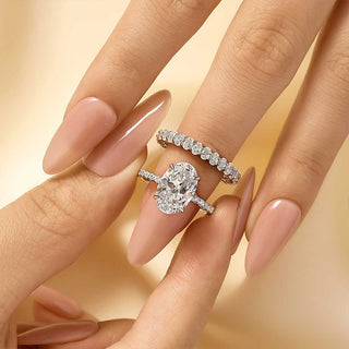 3.5CT Oval Moissanite Diamond Hidden halo Pave Bridal Engagement Ring Set