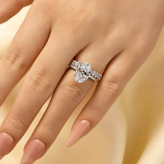 3.5CT Oval Moissanite Diamond Hidden halo Pave Bridal Engagement Ring Set