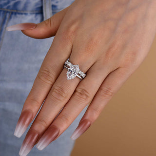 3.0CT Marquise Moissanite Diamond Antique Bridal Engagement Ring Set