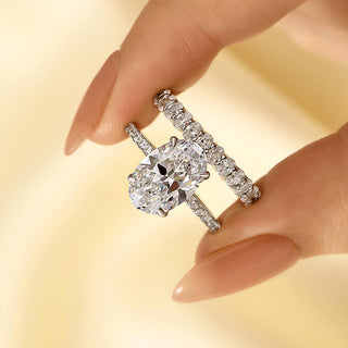 3.5CT Oval Moissanite Diamond Hidden halo Pave Bridal Engagement Ring Set