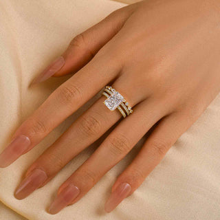 3.5CT Radiant Moissanite Diamond Hidden Halo Pave Bridal Engagement Ring Set