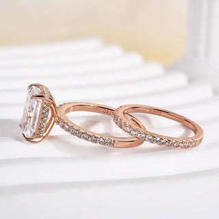 3.5CT Radiant Moissanite Diamond Hidden Halo Pave Bridal Engagement Ring Set
