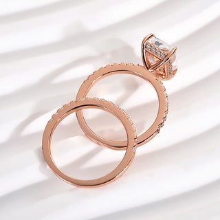 3.5CT Radiant Moissanite Diamond Hidden Halo Pave Bridal Engagement Ring Set