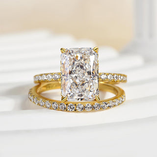 3.5CT Radiant Moissanite Diamond Hidden Halo Pave Bridal Engagement Ring Set