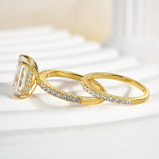 3.5CT Radiant Moissanite Diamond Hidden Halo Pave Bridal Engagement Ring Set
