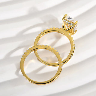 3.5CT Radiant Moissanite Diamond Hidden Halo Pave Bridal Engagement Ring Set