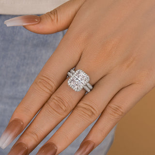 3.5CT Radiant Diamond Hidden Halo Pave Bridal Engagement Ring Set