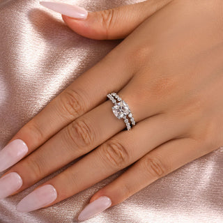2.0CT Cushion Moissanite Diamond Hidden Halo Pave Bridal Engagement Ring Set