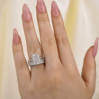 6.0CT Radiant Moissanite Diamond Hidden Halo Antique pave Bridal Engagement Ring Set (Copy)