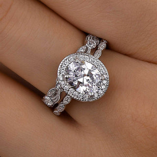 1.5CT Oval Moissanite Diamond Halo Pave Bridal Engagement Ring Set
