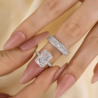 6.0CT Radiant Moissanite Diamond Hidden Halo Antique pave Bridal Engagement Ring Set (Copy)