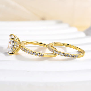 3.0CT Cushion Moissanite Diamond Hidden Halo Pave Bridal Engagement Ring Set