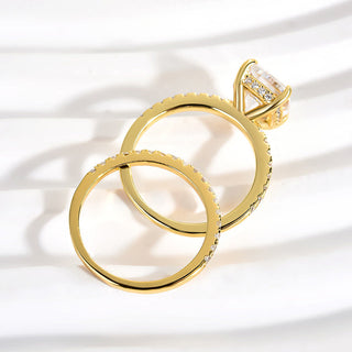 3.0CT Cushion Moissanite Diamond Hidden Halo Pave Bridal Engagement Ring Set