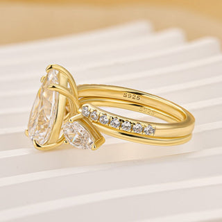 4.0CT Pear Moissanite Diamond Bridal Engagement Ring Set