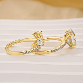 4.0CT Oval  Moissanite Diamond Hidden Halo Antique pave Bridal Engagement Ring Set