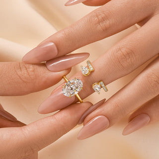 4.5CT Elongated Oval Moissanite Diamond Antique Bridal Engagement Ring Set