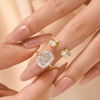 8.0CT Cushion Moissanite Diamond Hidden Halo Pave Bridal Engagement Ring Set