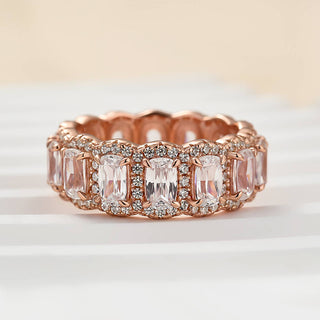 Cushion Moissanite Diamond Halo Full Eternity Wedding Band