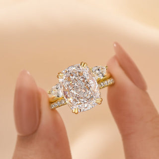 8.0CT Cushion Moissanite Diamond Hidden Halo Pave Bridal Engagement Ring Set