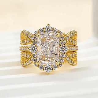3.0CT Radiant Moissanite Diamond Halo Pave Antique Bridal Engagement Ring Set