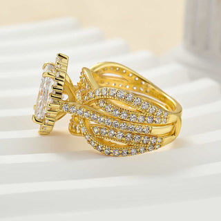 3.0CT Radiant Moissanite Diamond Halo Pave Antique Bridal Engagement Ring Set