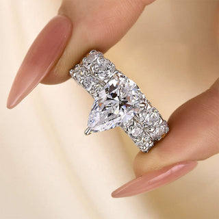 3.0CT Pear Moissanite Diamond Pave Bridal Engagement Ring Set